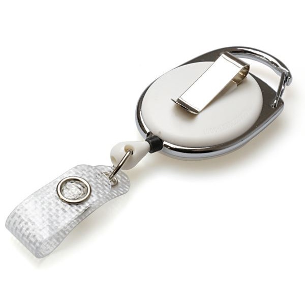 Bilde av White carabiner ID badge reel with belt clip and with reinforced strap and Recess. 60270231 (DE,SE,NO,FI,RO,PL)